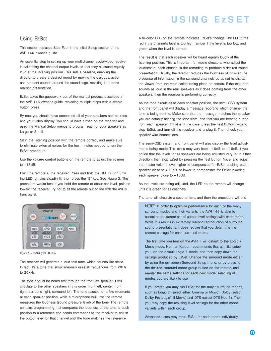 Harman-Kardon RCP 5 owner manual Using EzSET 