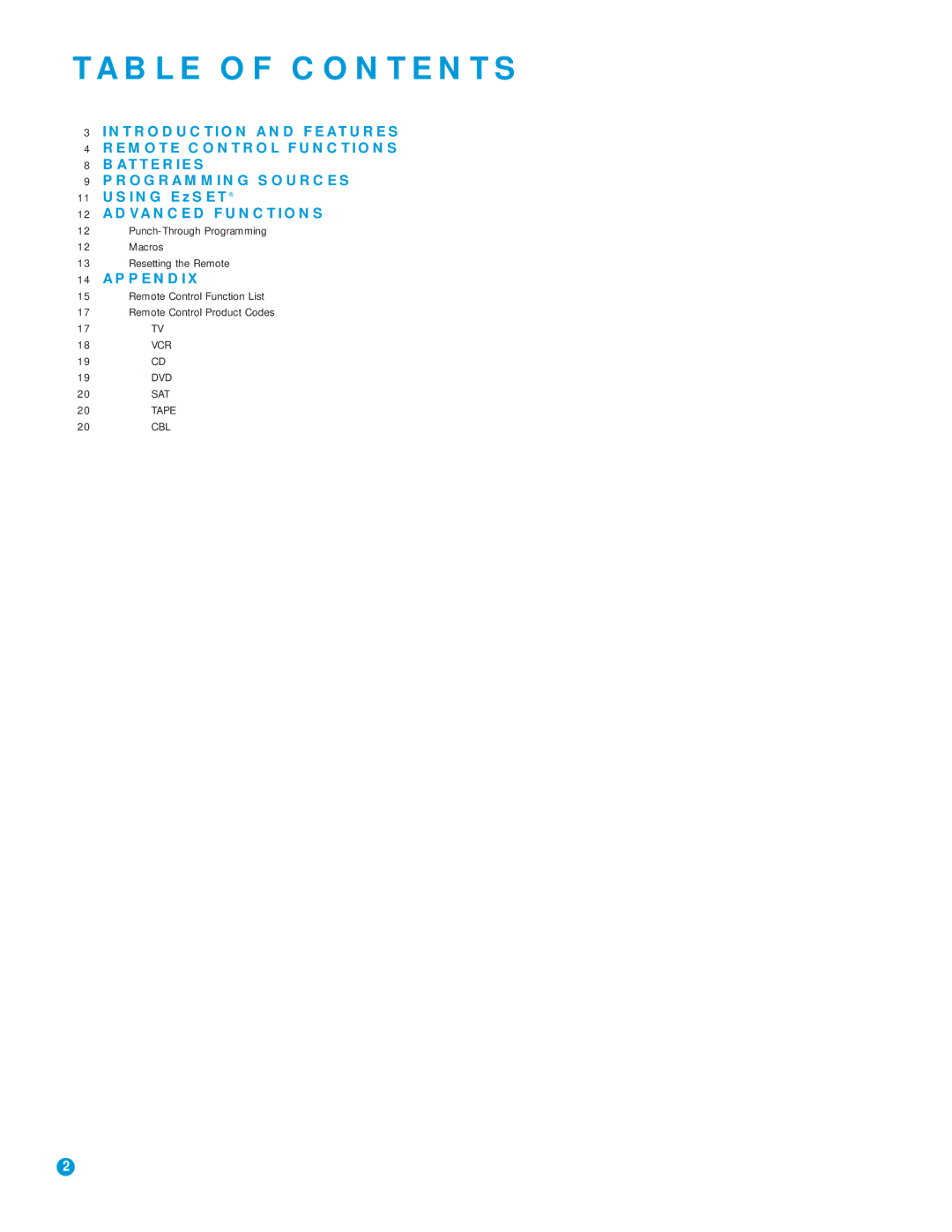 Harman-Kardon RCP 5 owner manual Table of Contents 