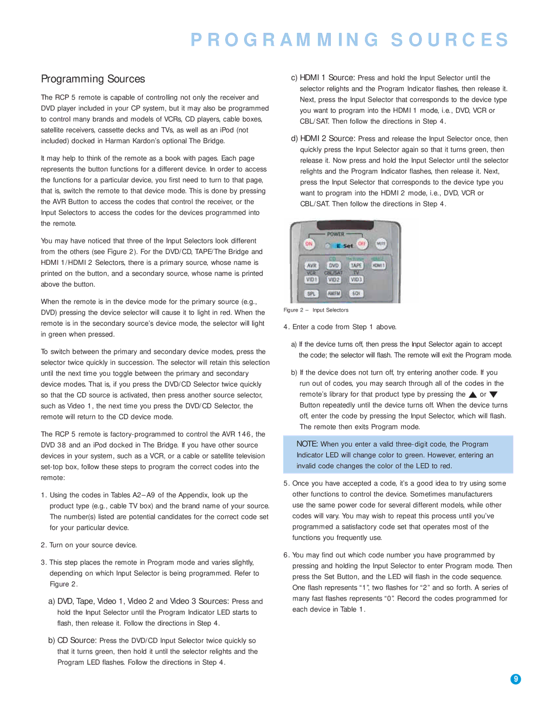 Harman-Kardon RCP 5 owner manual Programming Sources 