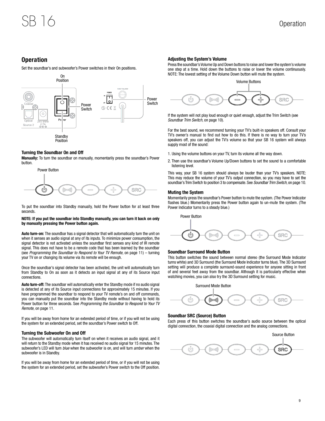 Harman-Kardon SB 16 owner manual Operation 