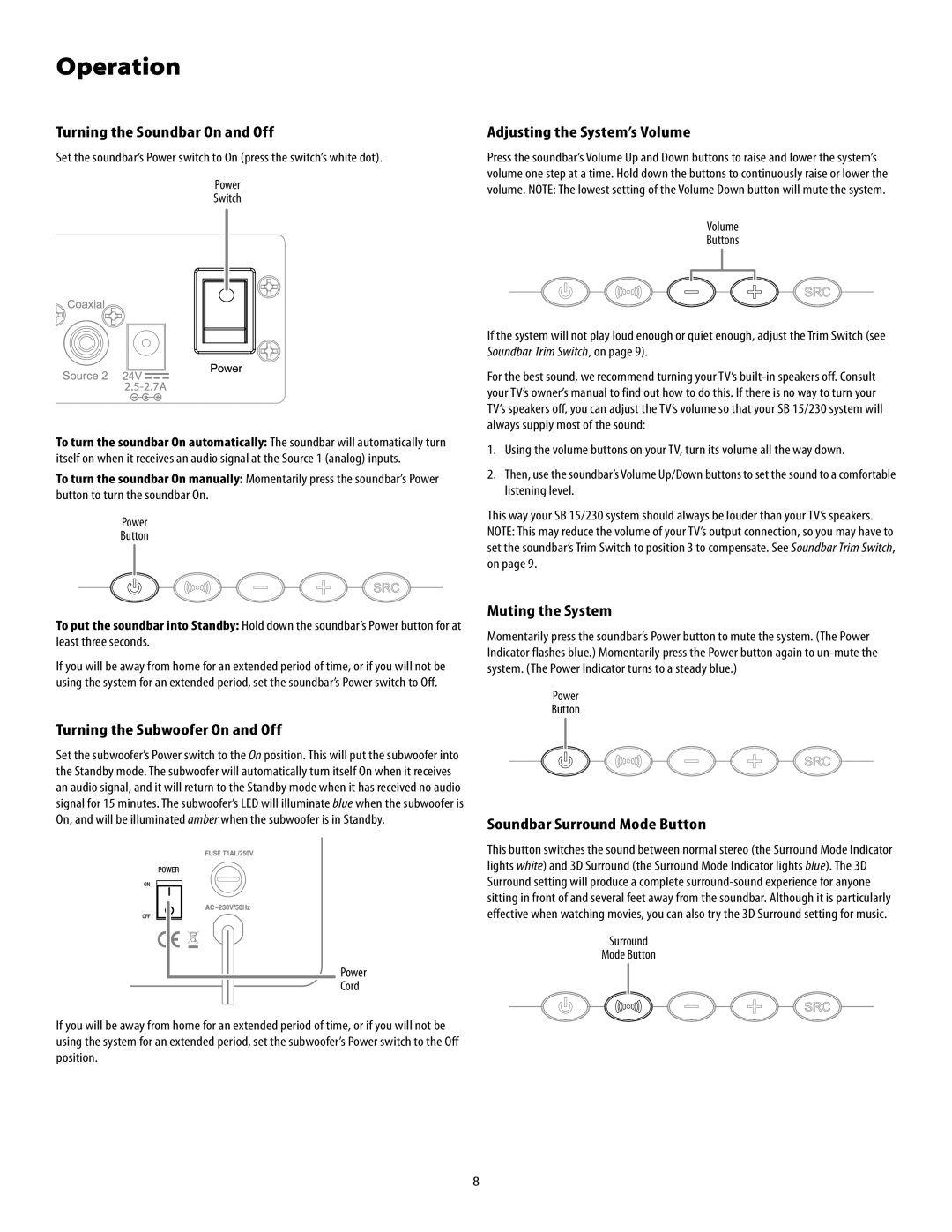 Harman-Kardon SB15/230 manual Operation 