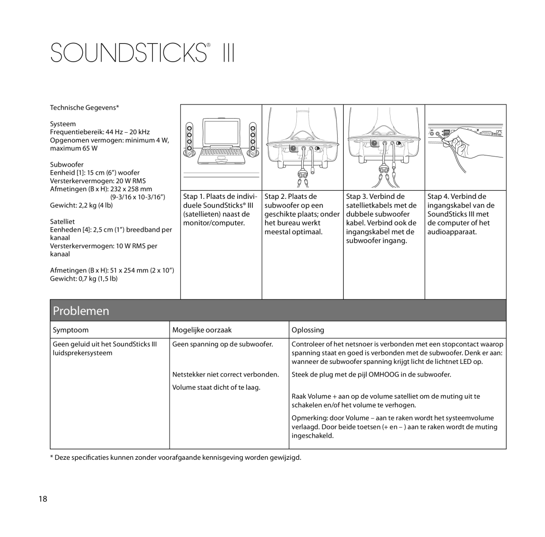 Harman-Kardon SoundSticks III Wireless setup guide Problemen, Duele SoundSticks Subwoofer op een Satellietkabels met de 