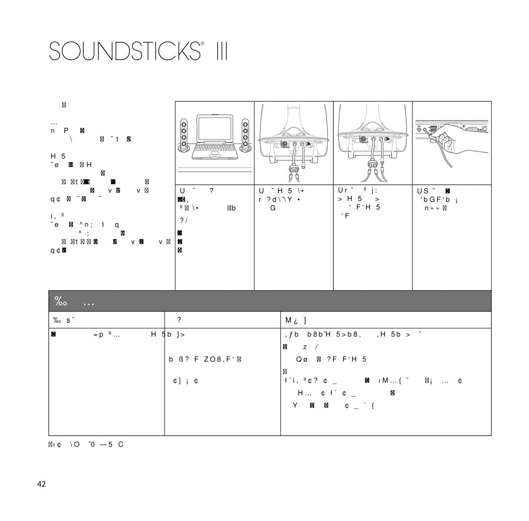 Harman-Kardon SoundSticks III Wireless setup guide 频率范围：44Hz-20KHz, 尺寸 宽x 高 ： 9-3/16 x 10-3/16 232 毫米x 258 毫米 