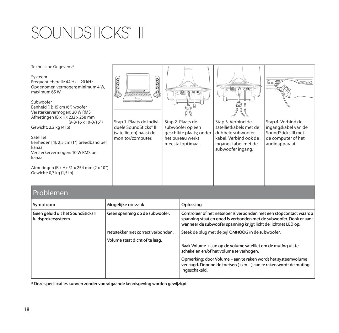 Harman-Kardon SoundSticks III Wireless setup guide Problemen, Soundsticks 