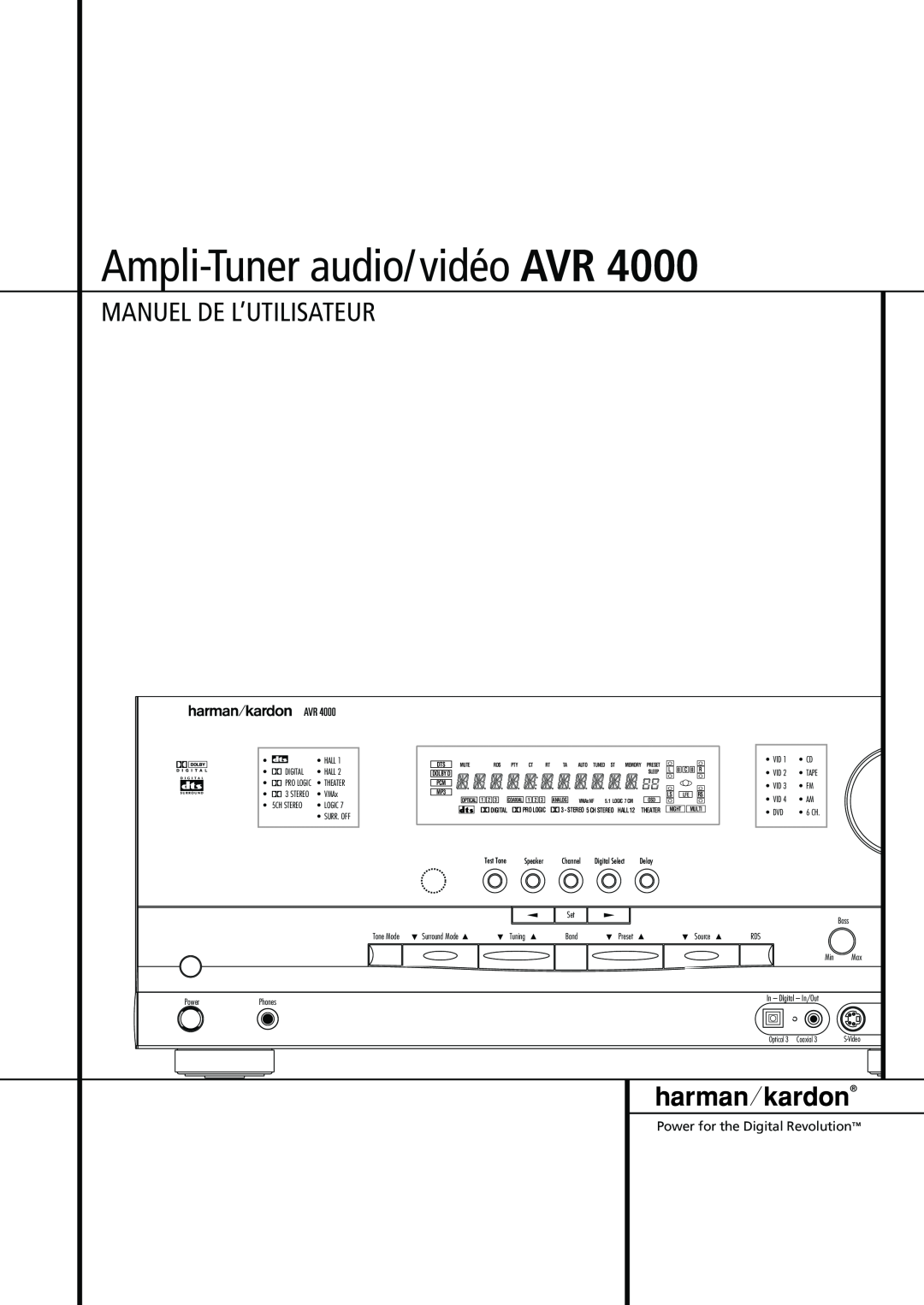 Harman-Kardon AVR 4000, Stereo Receiver, 374 manual Ampli-Tuneraudio/vidéo AVR, Manuel De L’Utilisateur 