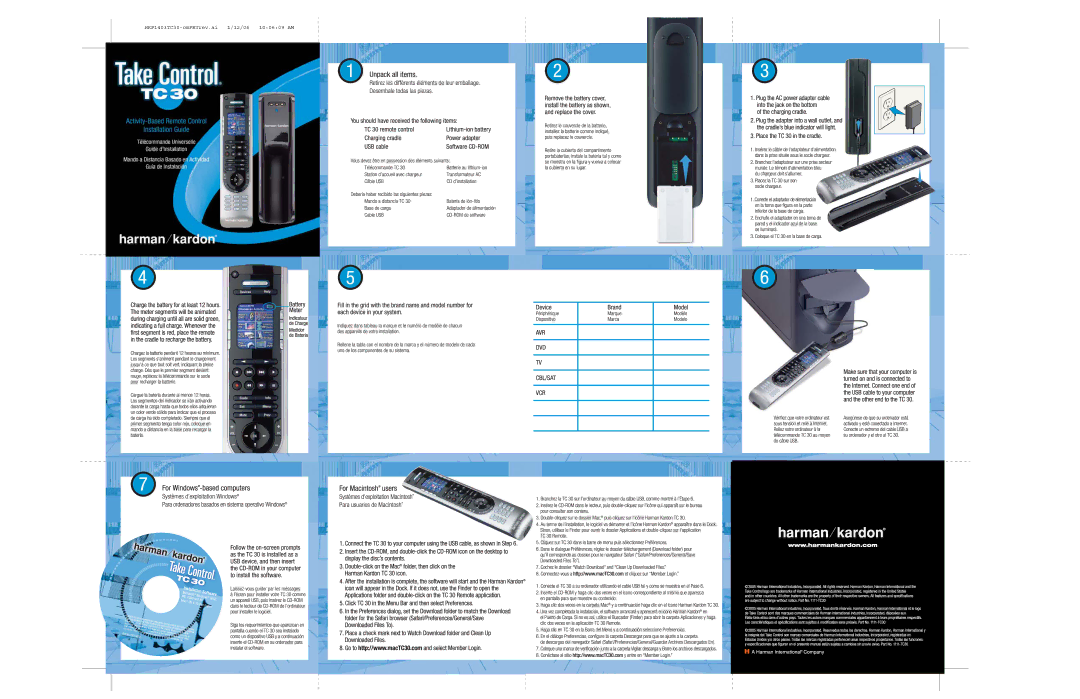 Harman-Kardon TC30 manual Install, Ation Sof Tware, Higher 