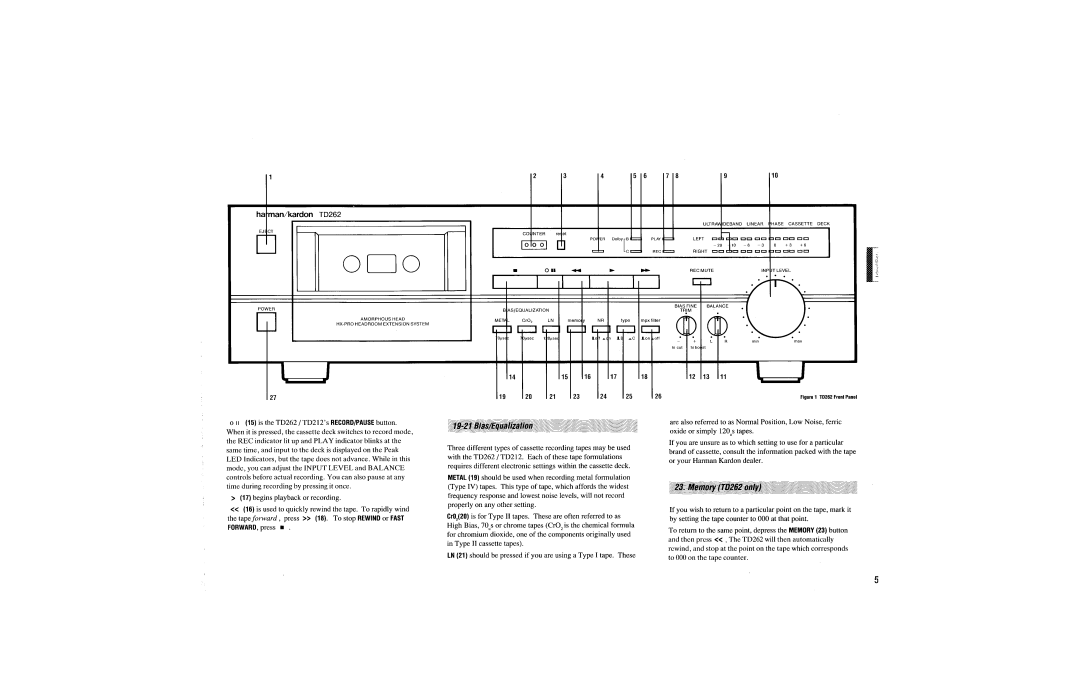 Harman-Kardon TD212, TD262 manual 