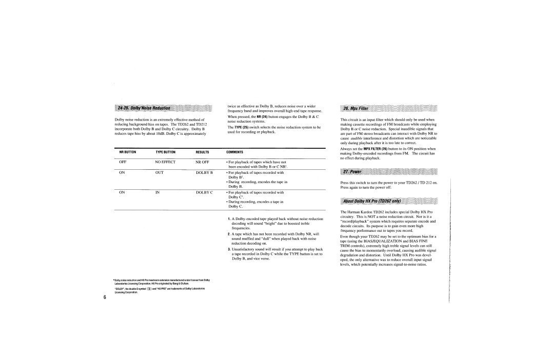 Harman-Kardon TD262, TD212 manual 