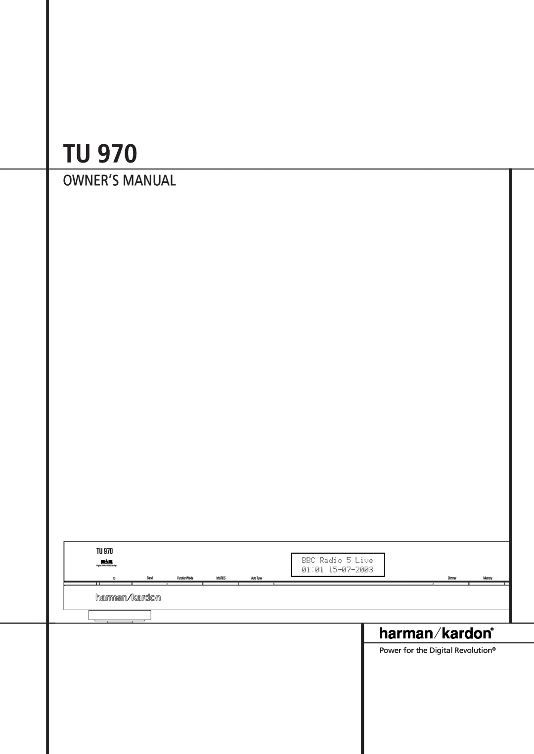 Harman-Kardon TU 970 owner manual Owner’S Manual 