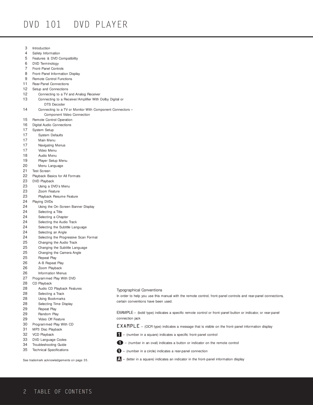 Harman-Kardon WLD8.810.119-1 owner manual DVD 101 DVD Player, Table of Contents 