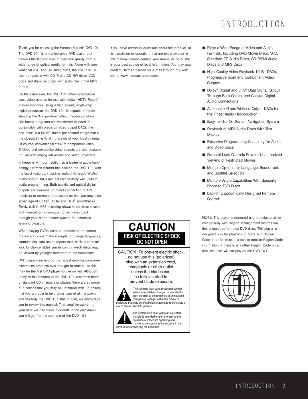 Harman-Kardon WLD8.810.119-1 owner manual Introduction, Risk of Electric Shock Do not Open 