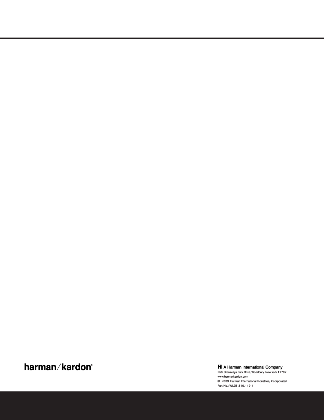 Harman-Kardon owner manual Harman International Industries, Incorporated, Part No. WLD8.810.119-1 