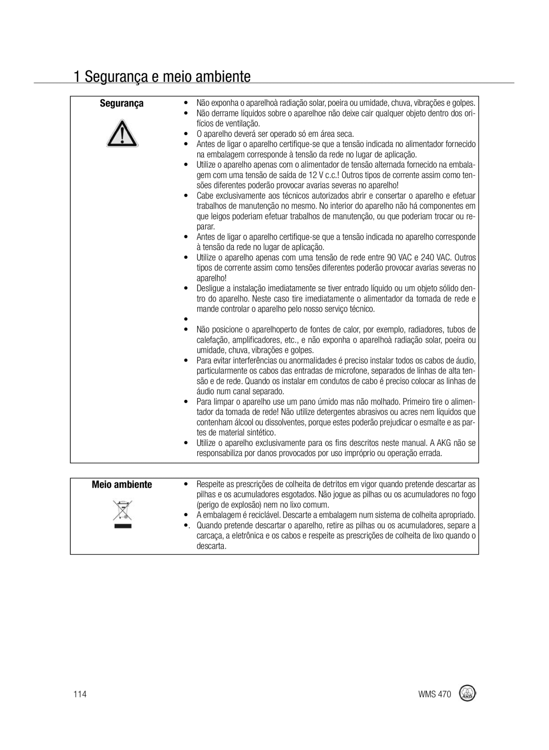 Harman-Kardon WMS 470 manual Segurança e meio ambiente 