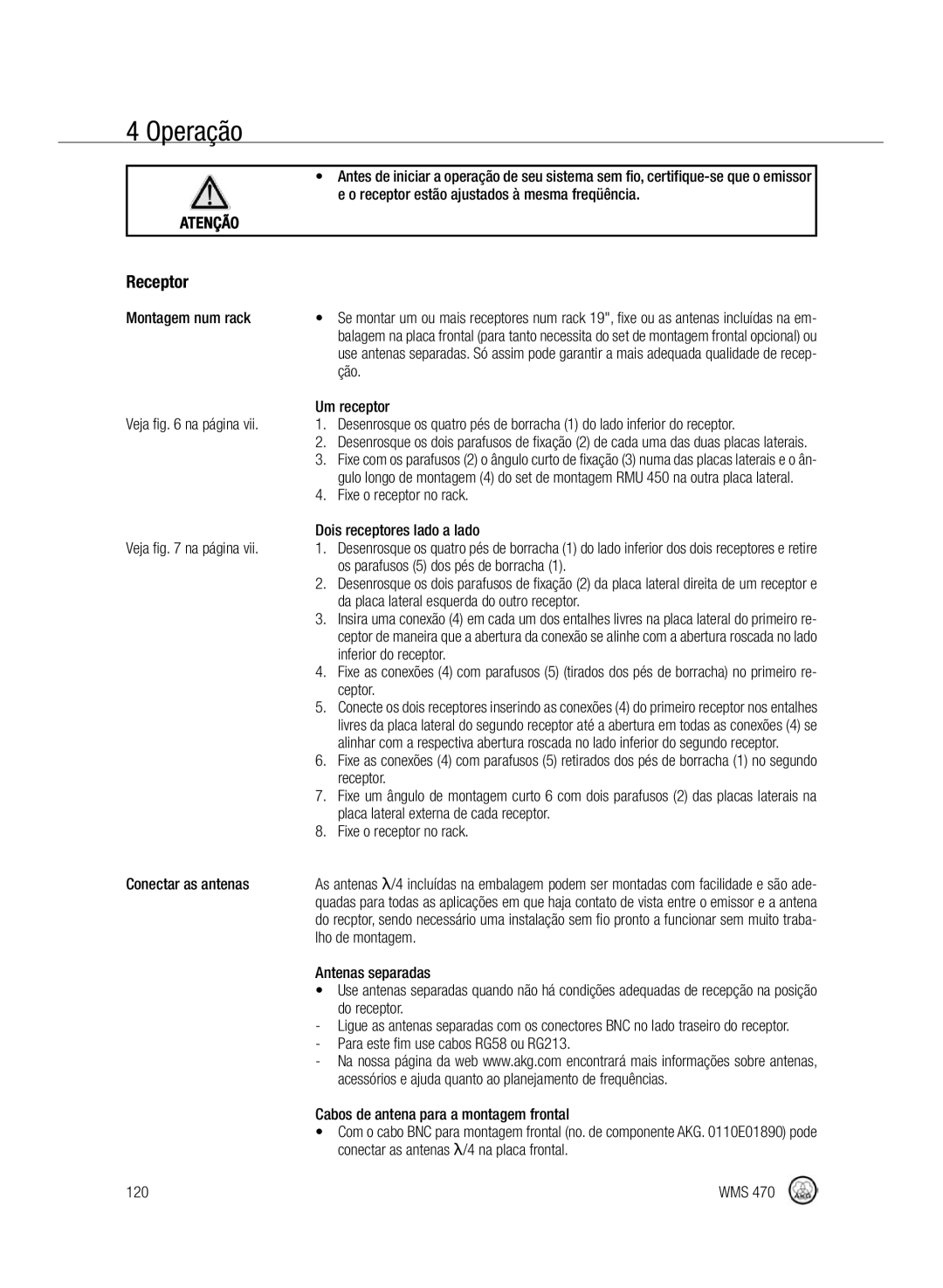 Harman-Kardon WMS 470 manual Operação 