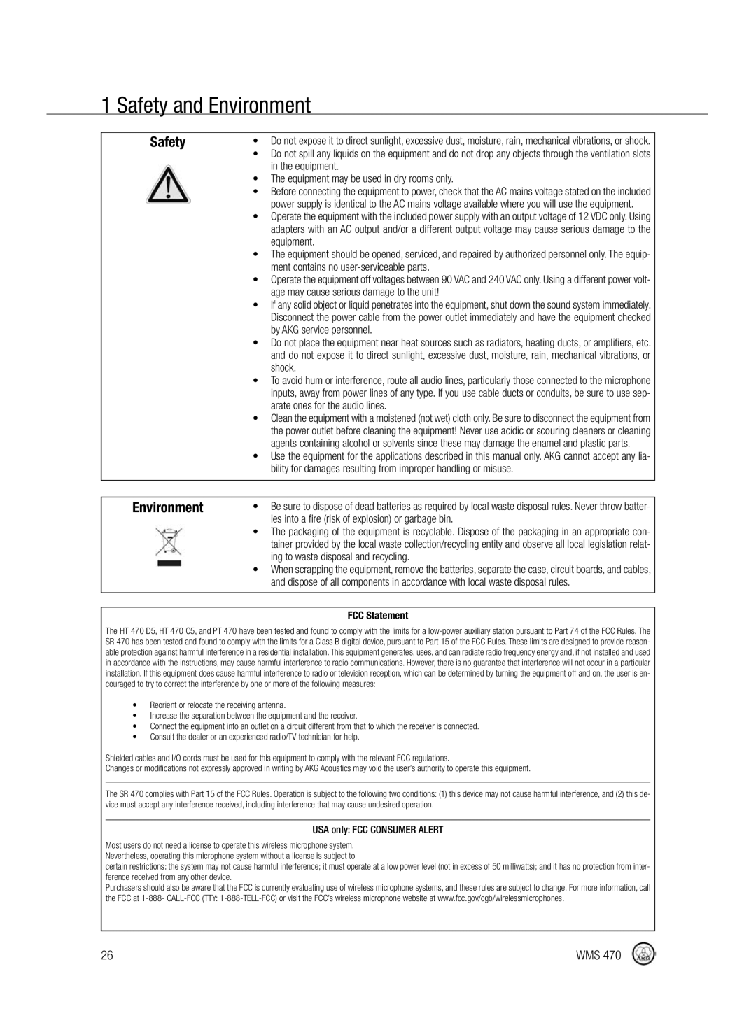 Harman-Kardon WMS 470 manual Safety and Environment 