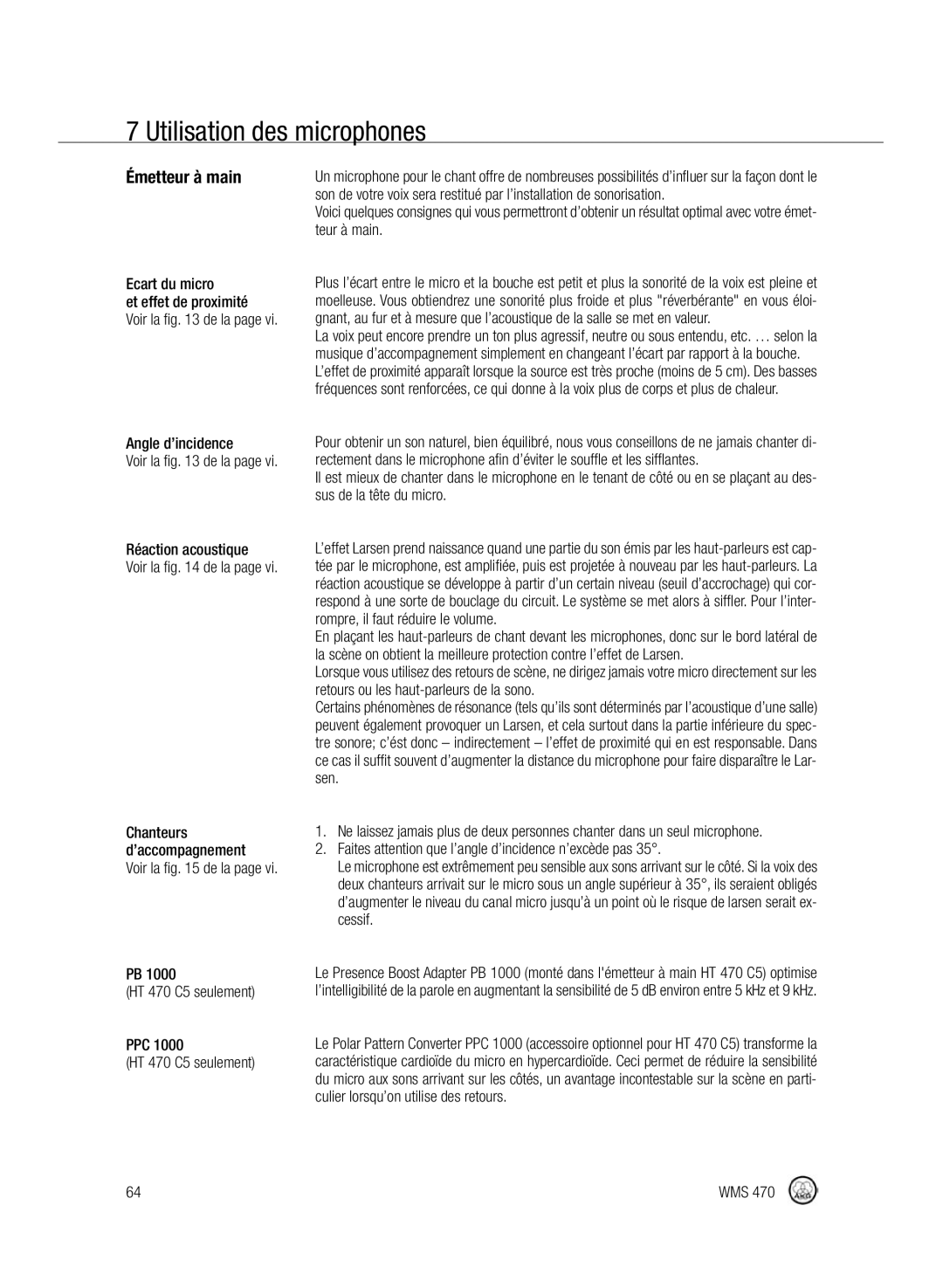 Harman-Kardon WMS 470 Utilisation des microphones, Teur à main, Ecart du micro Et effet de proximité, Angle d’incidence 