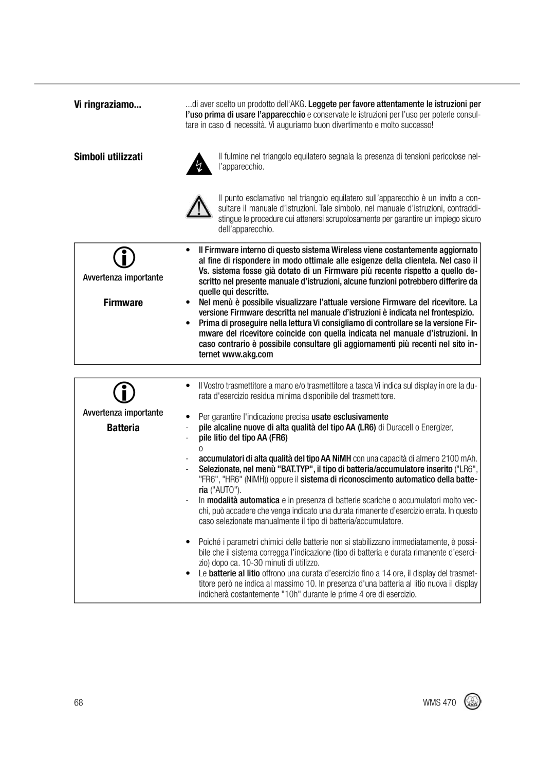 Harman-Kardon WMS 470 manual Vi ringraziamo, Simboli utilizzati 