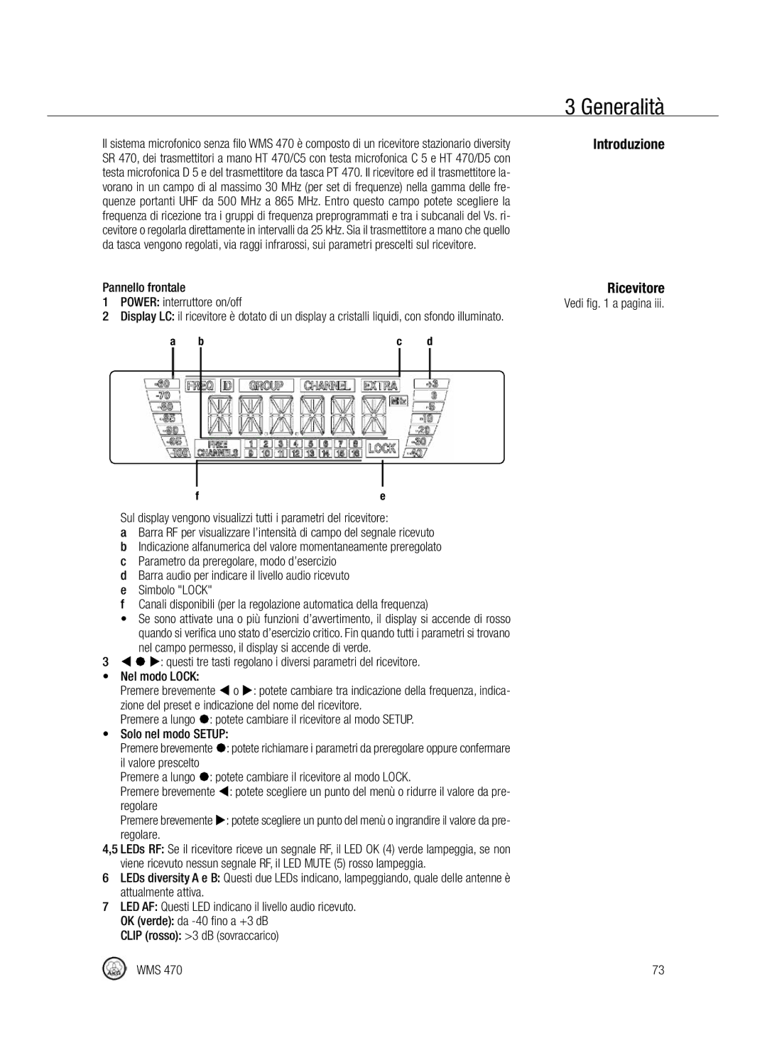 Harman-Kardon WMS 470 manual Generalità, Introduzione Ricevitore 