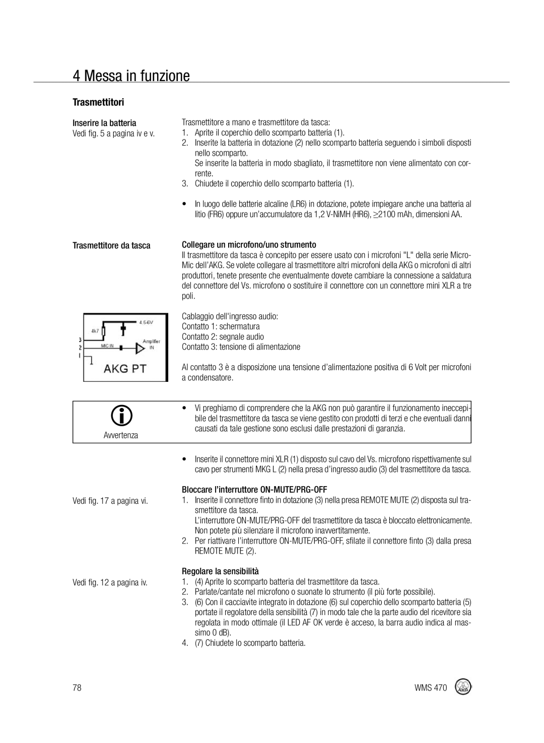 Harman-Kardon WMS 470 manual Trasmettitori 