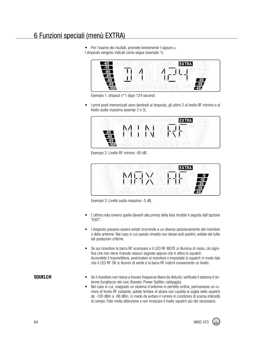 Harman-Kardon WMS 470 manual Funzioni speciali menù Extra, Tali postazioni critiche 