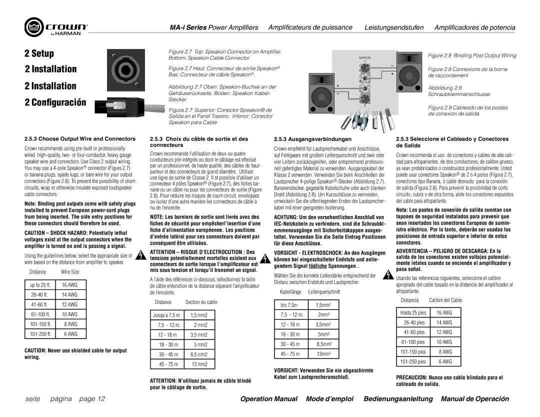 Harman MA9000i, MA5000i Setup Installation, Choose Output Wire and Connectors, Choix du câble de sortie et des connecteurs 