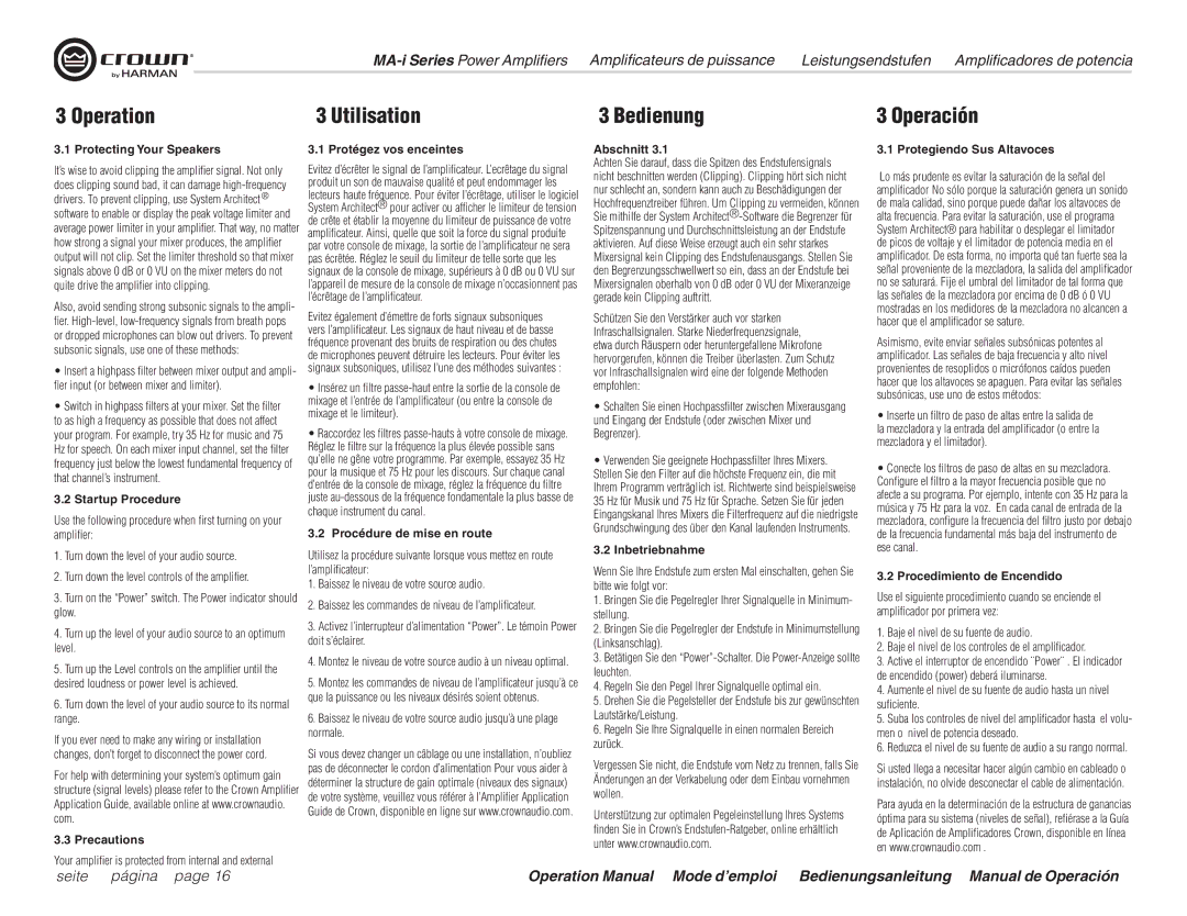 Harman MA12000i, MA9000i, MA5000i operation manual Operation, Bedienung 