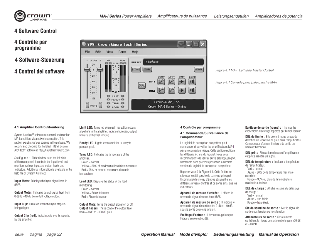 Harman MA12000i, MA9000i, MA5000i Software Control, Software-Steuerung Control del software, Amplifier Control/Monitoring 