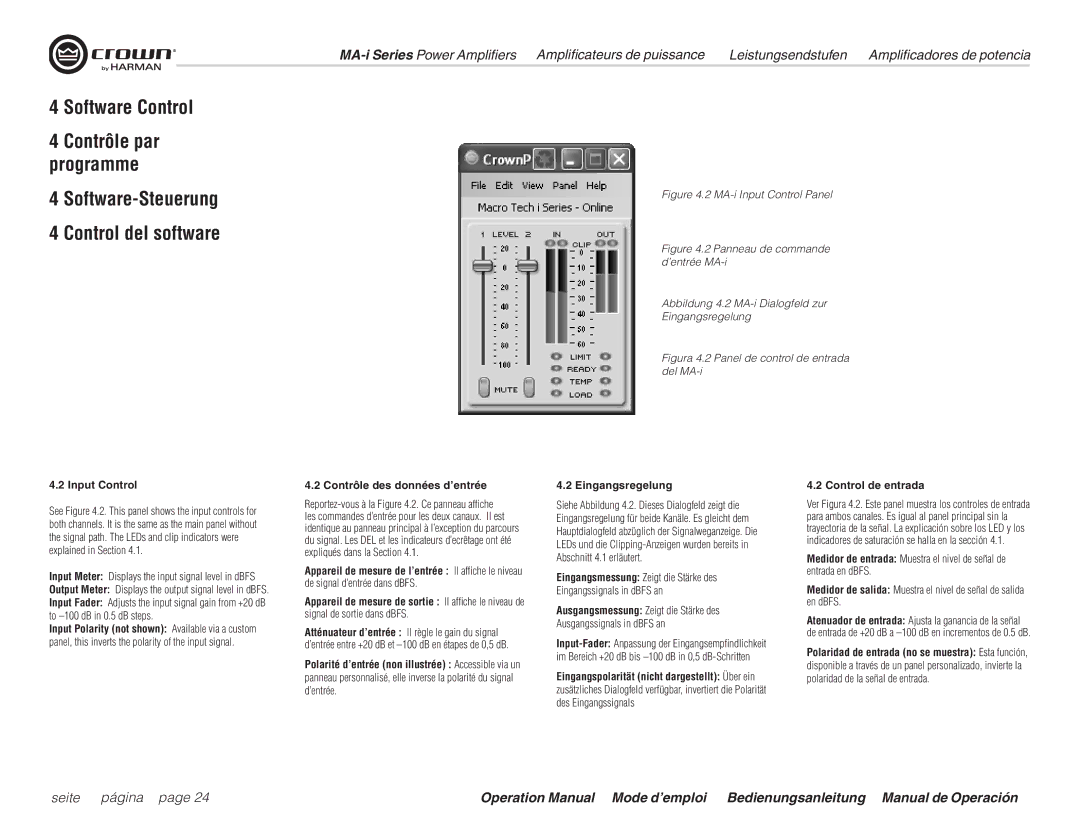 Harman MA9000i, MA12000i, MA5000i operation manual Input Control, Contrôle des données d’entrée, Eingangsregelung 