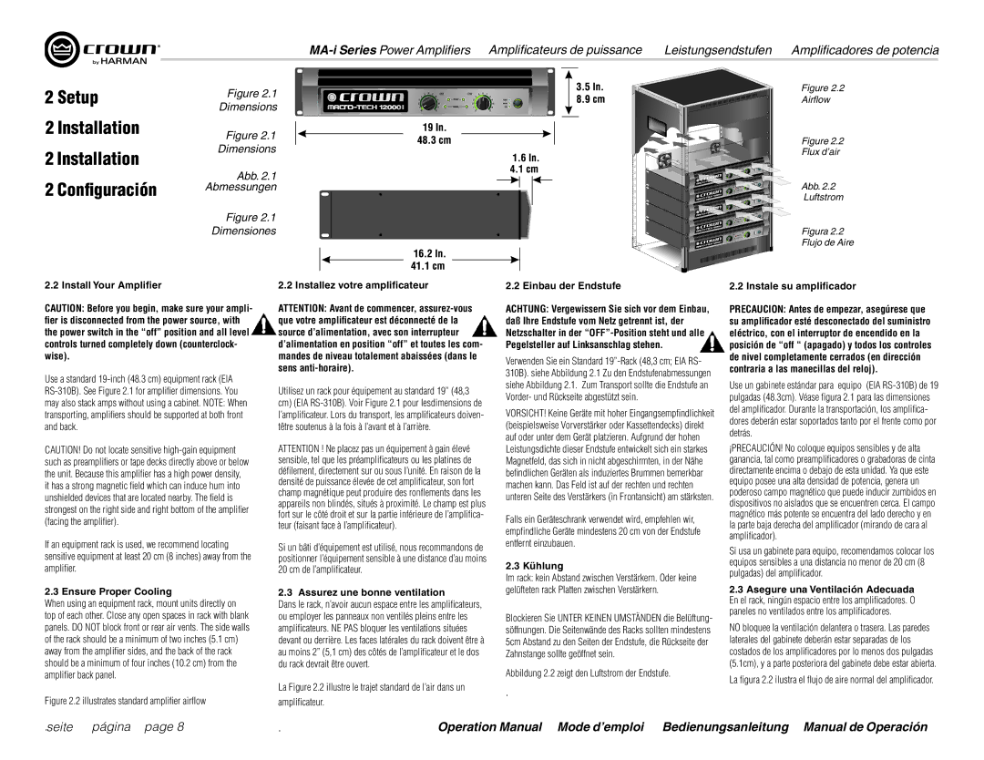 Harman MA5000i Install Your Amplifier, Ensure Proper Cooling, Installez votre amplificateur, Assurez une bonne ventilation 