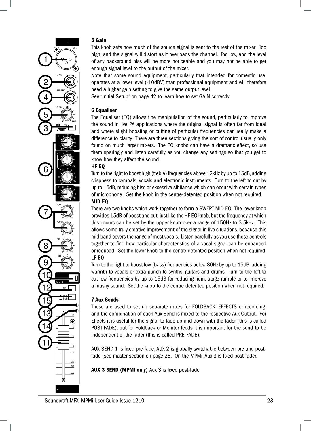 Harman MFXI, MPMI manual Hf Eq, Mid Eq, Lf Eq 