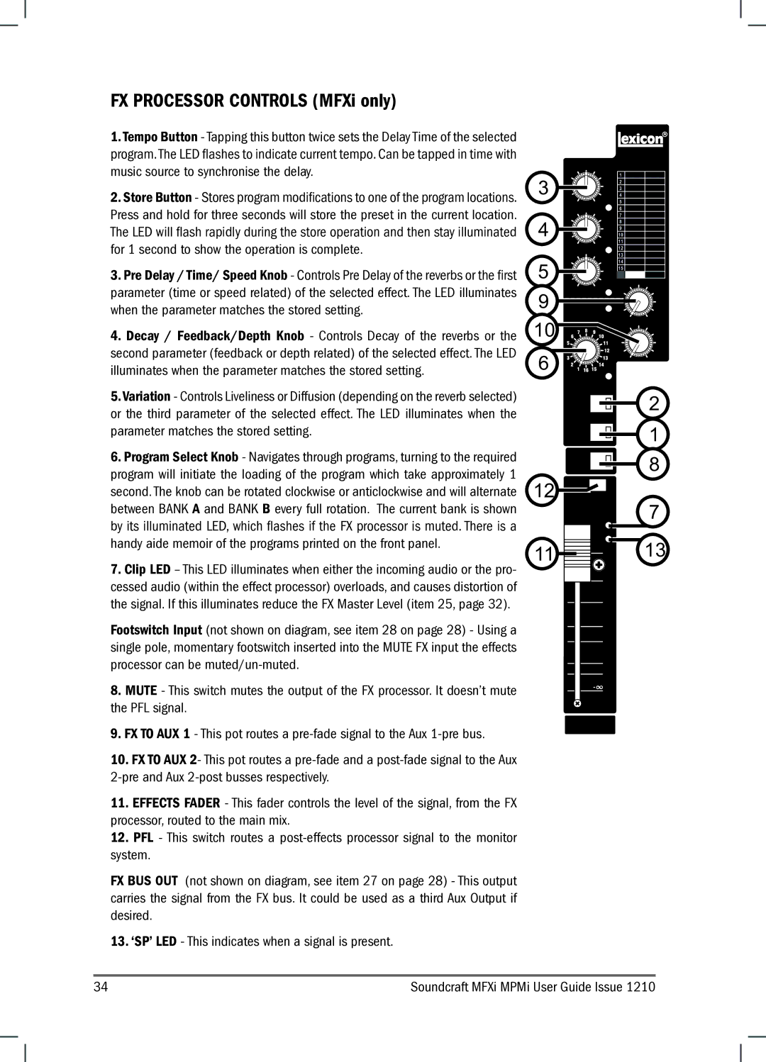 Harman MPMI, MFXI manual FX Processor Controls MFXi only 