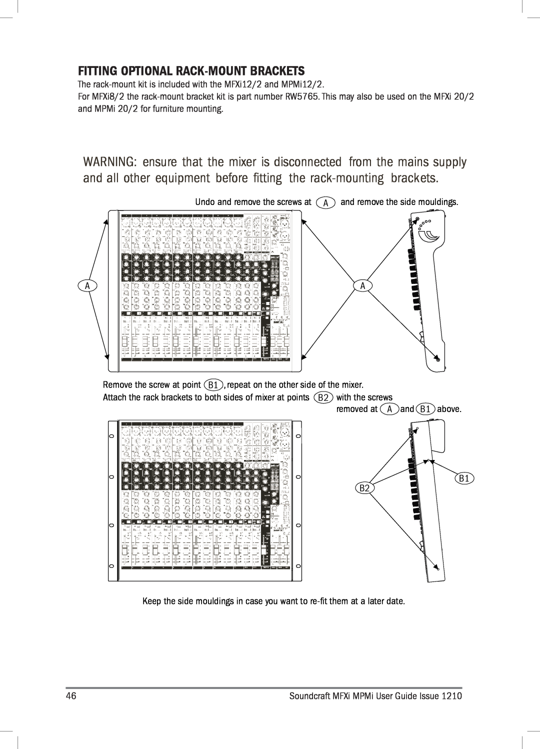 Harman MPMI, MFXI manual Fitting Optional Rack-Mount Brackets 