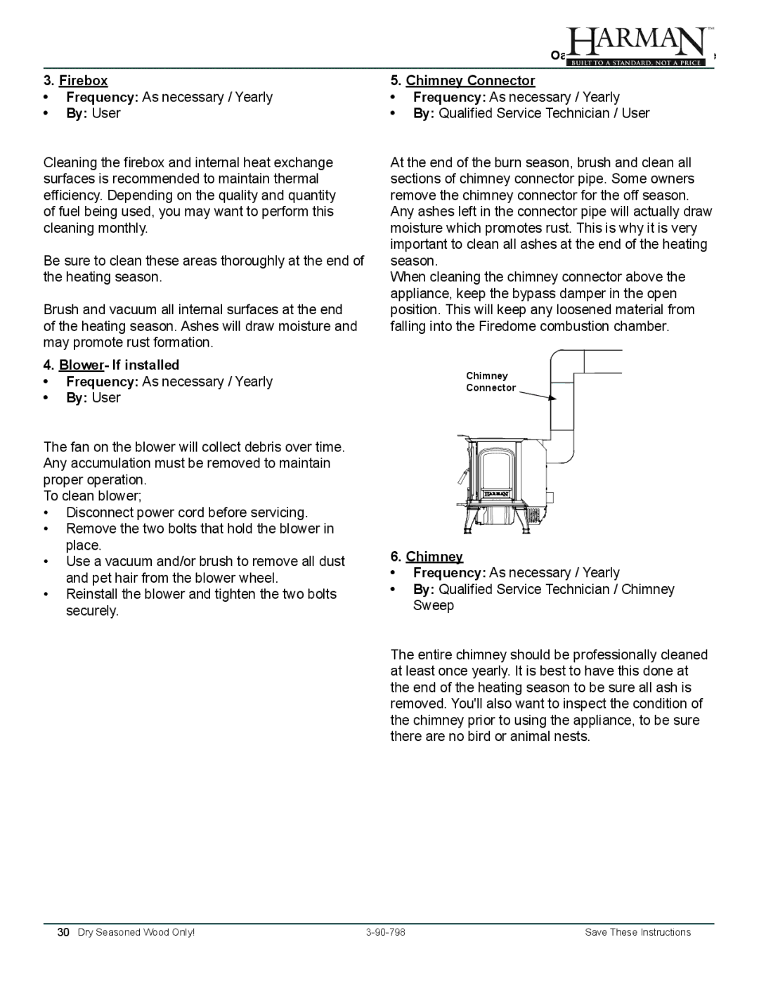 Harman Stove Company 1-90-79700 owner manual Firebox, Blower- If installed, Chimney 