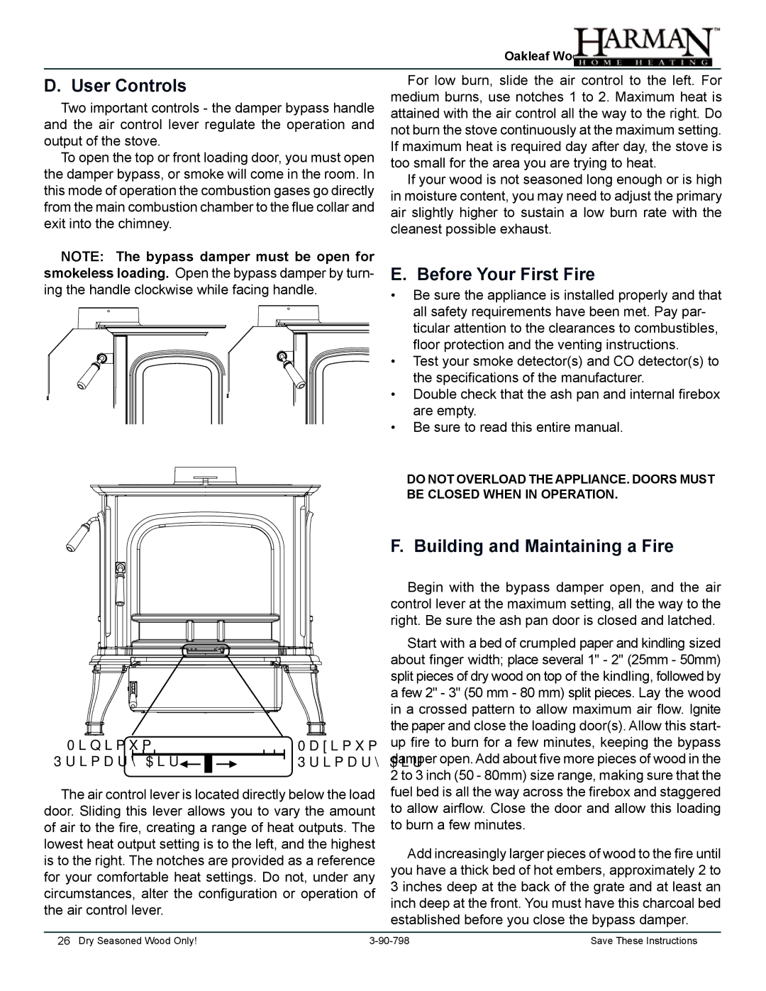 Harman Stove Company 1-90-797000 manual User Controls, Before Your First Fire, Building and Maintaining a Fire 