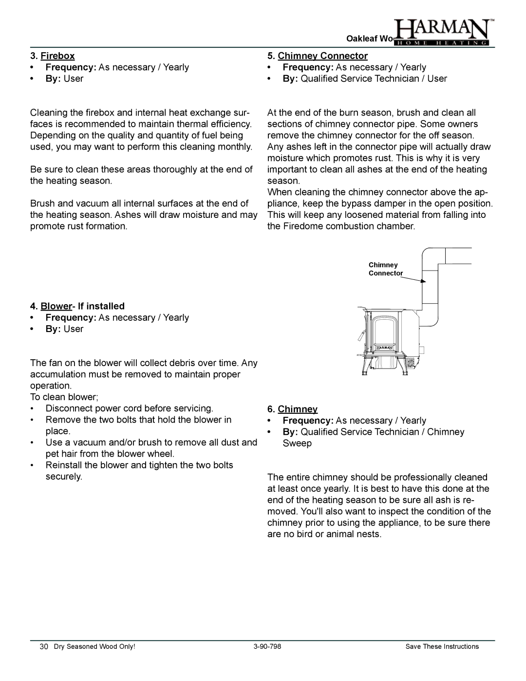 Harman Stove Company 1-90-797000 manual Firebox, Chimney Connector, Blower- If installed 