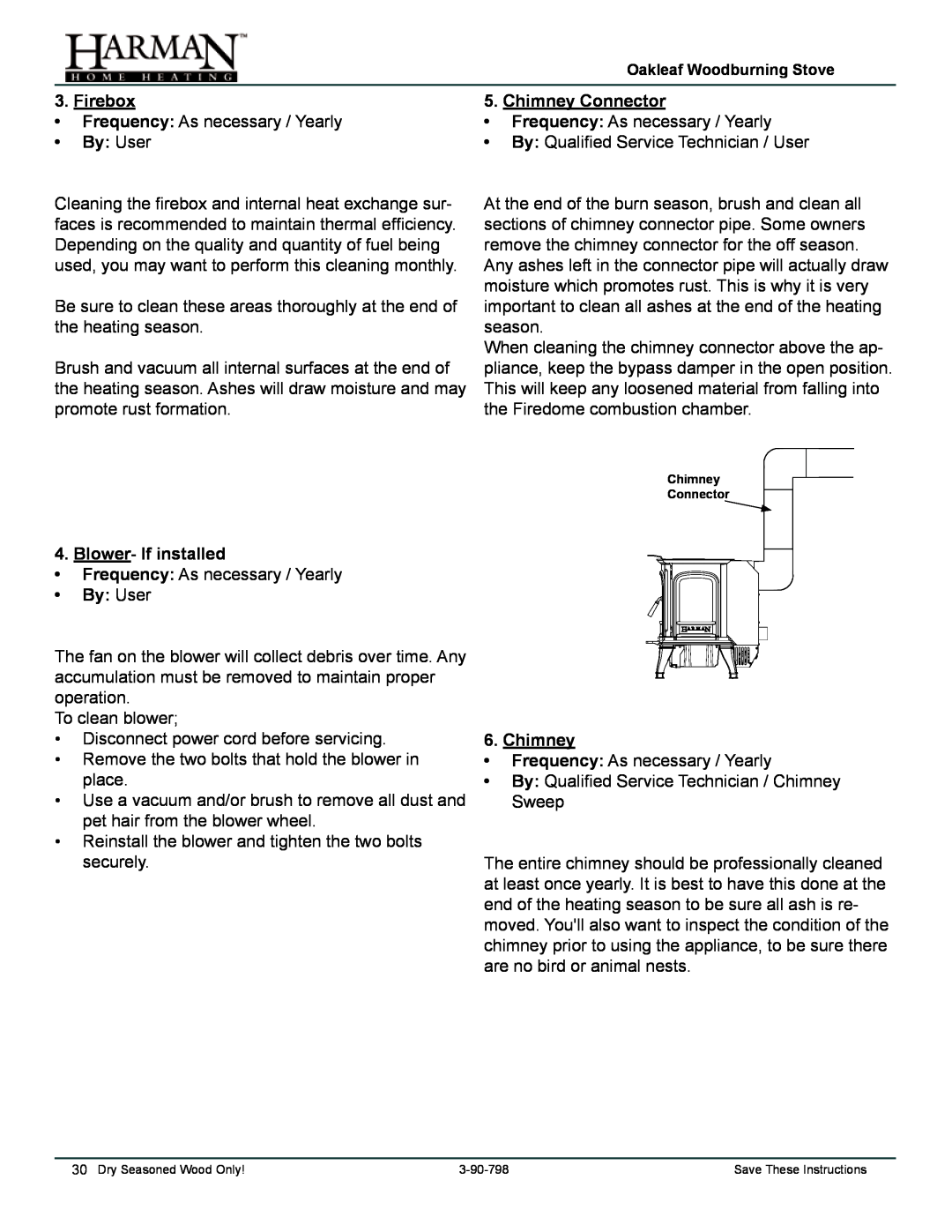 Harman Stove Company 1-90-797000 manual Firebox, By User, Chimney Connector, Blower- If installed 