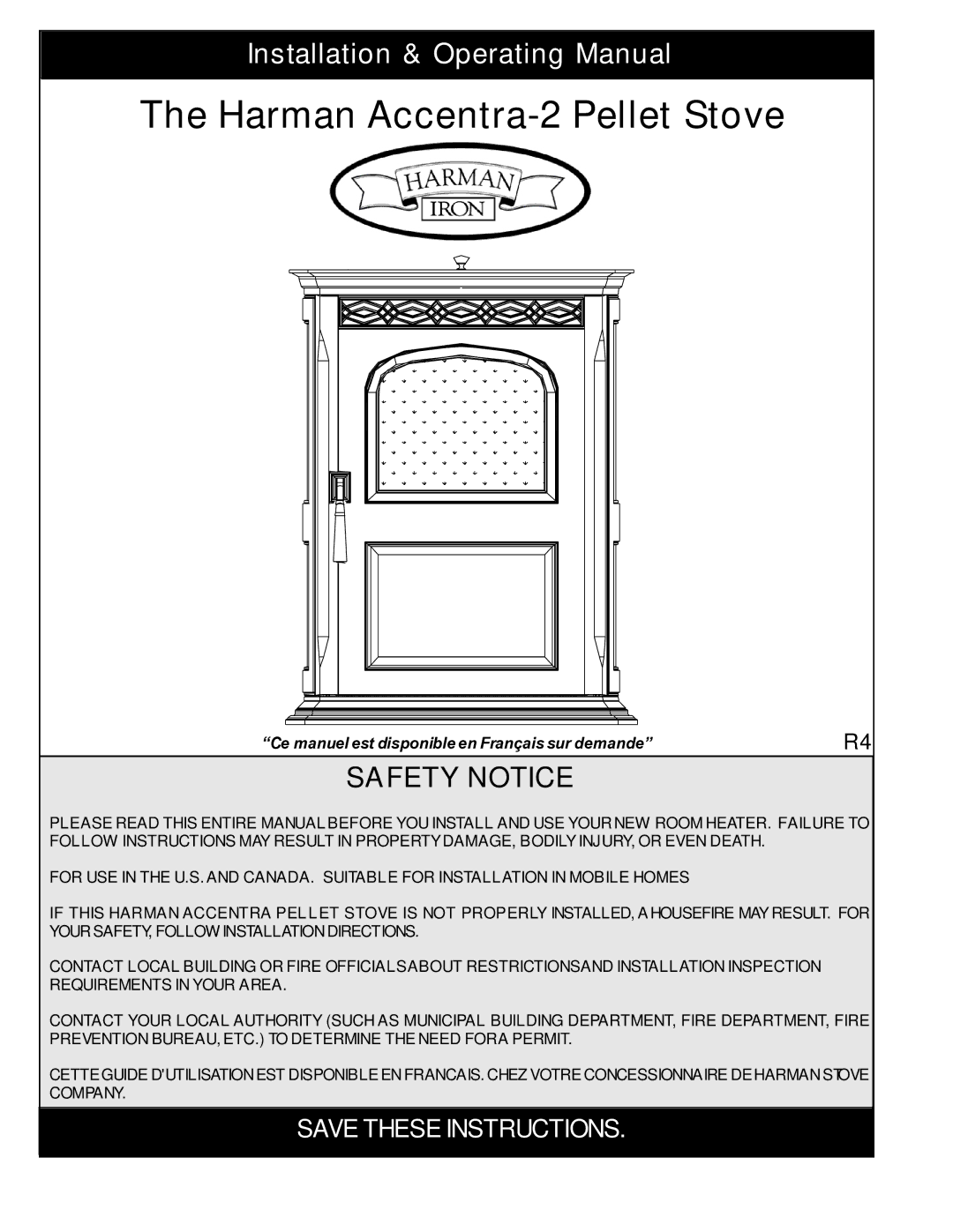 Harman Stove Company manual Harman Accentra-2 Pellet Stove, Installation & Operating Manual 