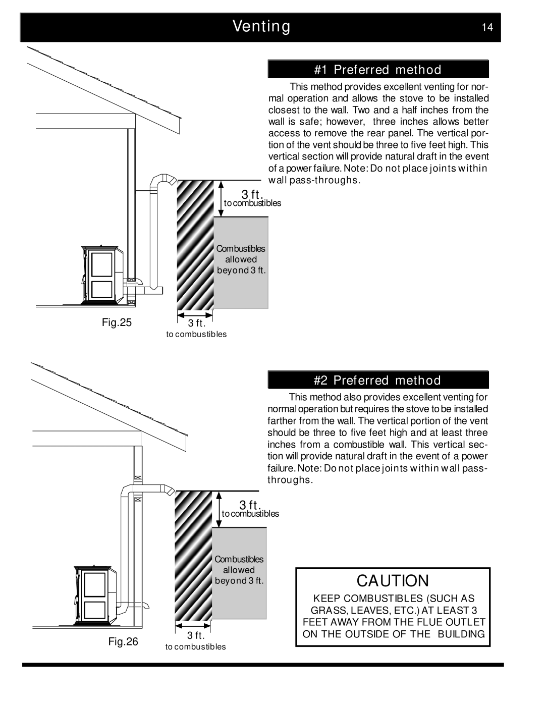 Harman Stove Company manual Venting14, #1 Preferred method, #2 Preferred method 