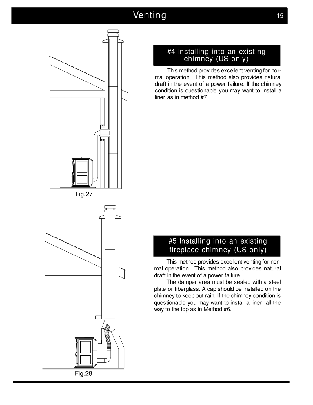 Harman Stove Company 2 manual Venting15, #4 Installing into an existing Chimney US only 