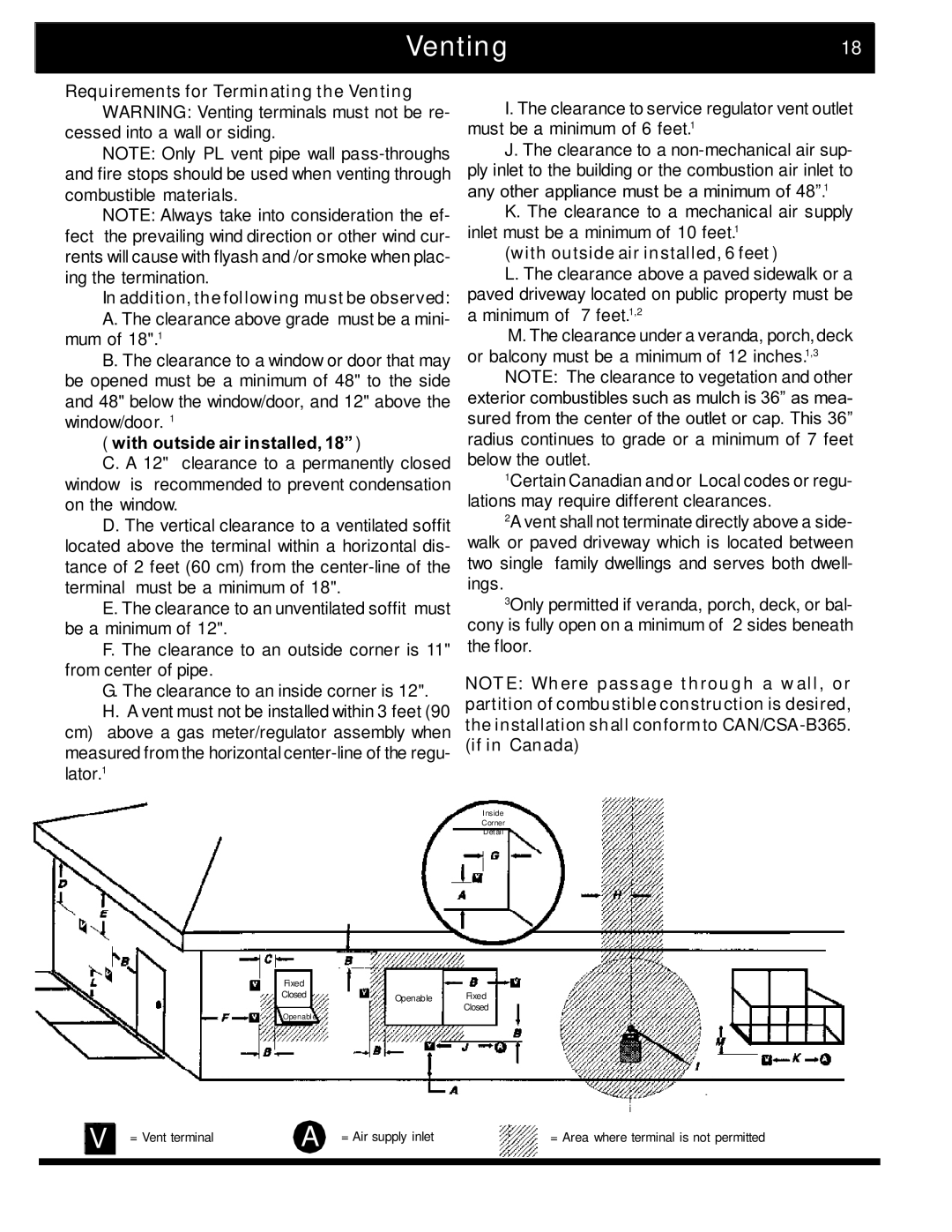 Harman Stove Company 2 manual Venting18, With outside air installed, 6 feet 