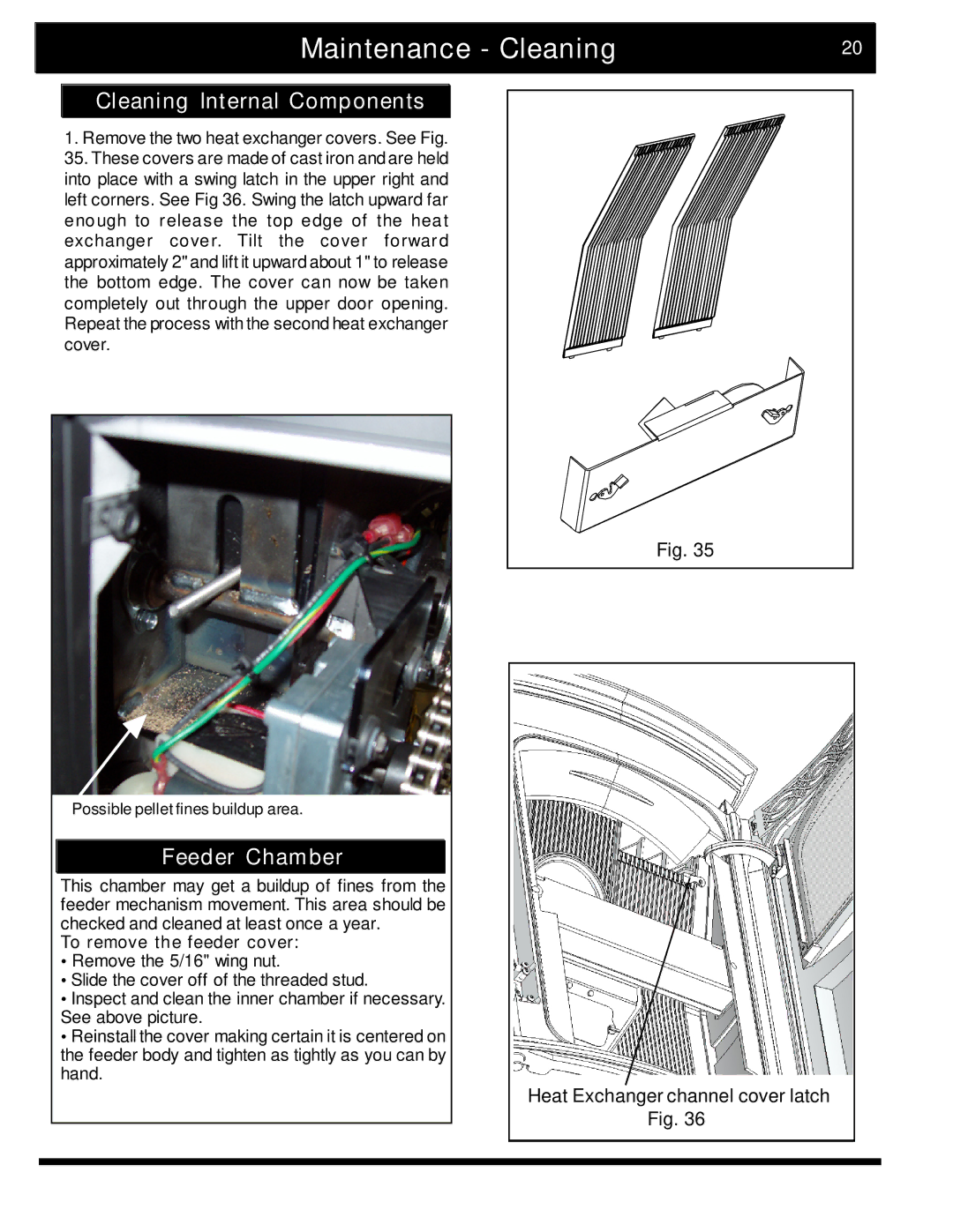 Harman Stove Company Maintenance Cleaning20, Cleaning Internal Components, Feeder Chamber, To remove the feeder cover 