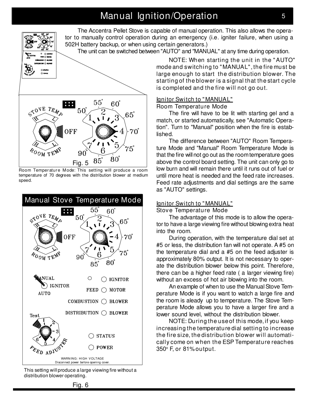 Harman Stove Company 2 manual Manual Ignition/Operation, Manual Stove Temperature Mode 