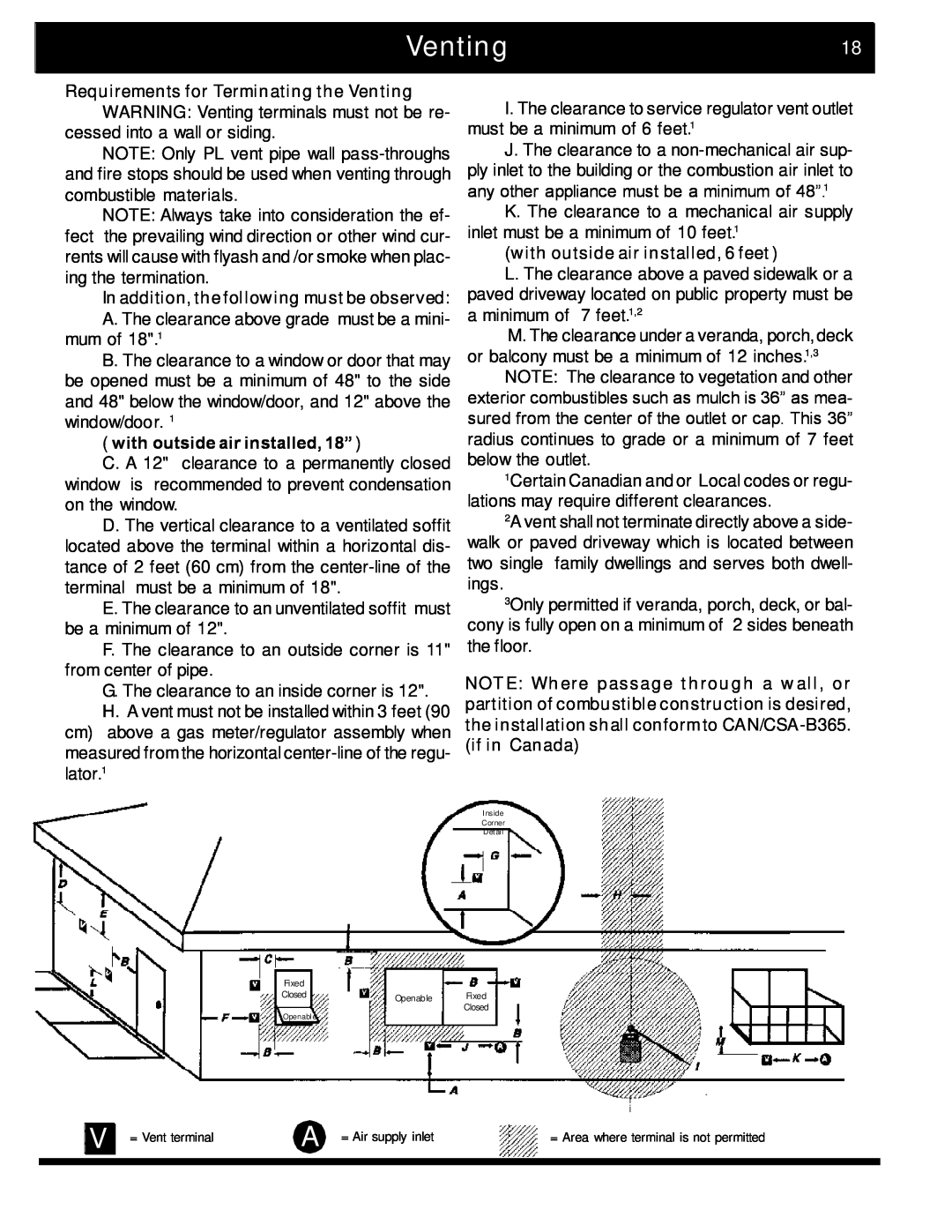 Harman Stove Company 2 manual Venting18, with outside air installed, 18”, with outside air installed, 6 feet 