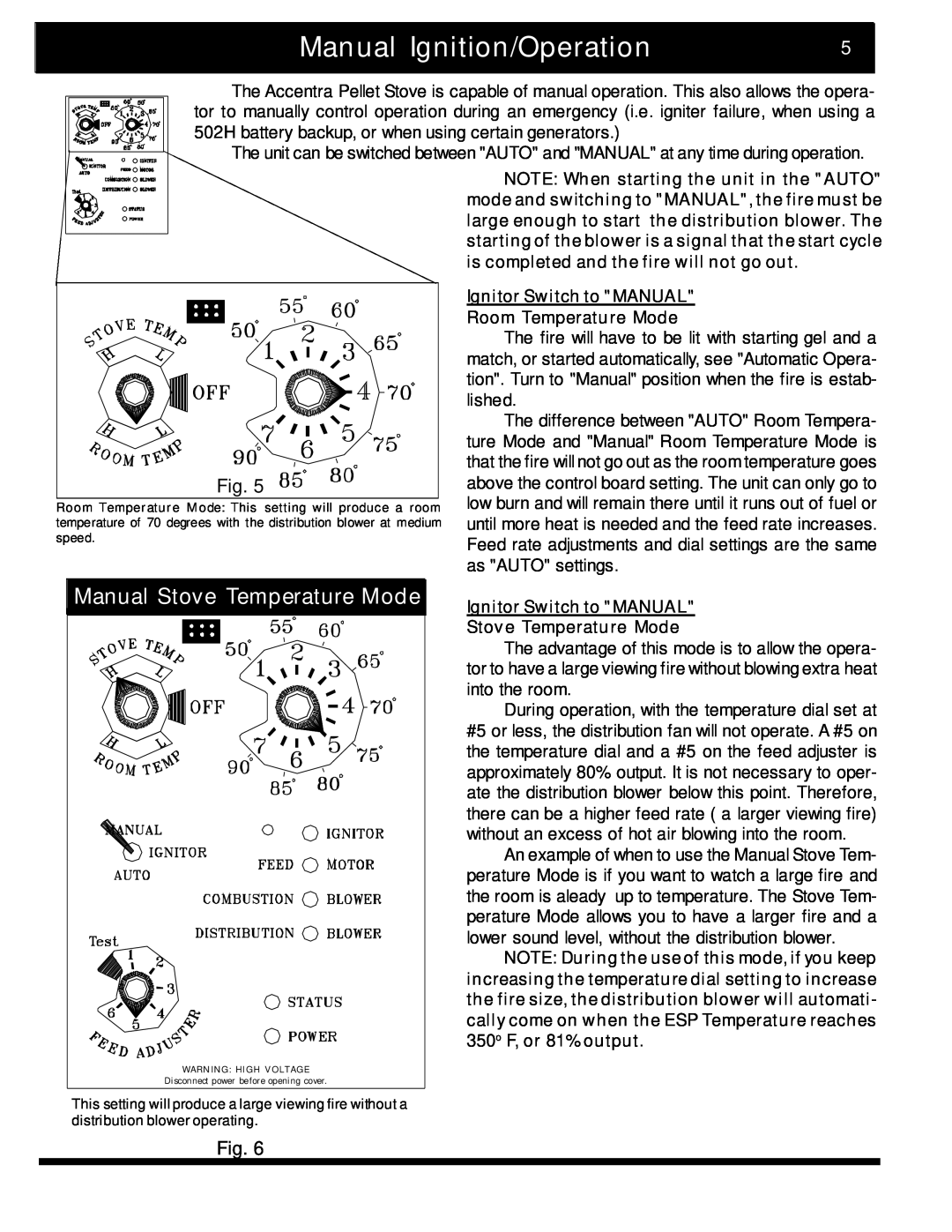 Harman Stove Company 2 manual Manual Ignition/Operation, Manual Stove Temperature Mode 