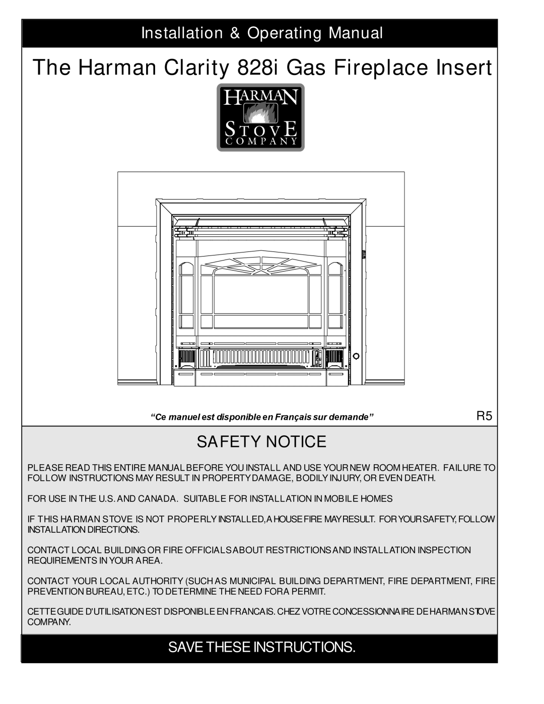 Harman Stove Company manual Harman Clarity 828i Gas Fireplace Insert 