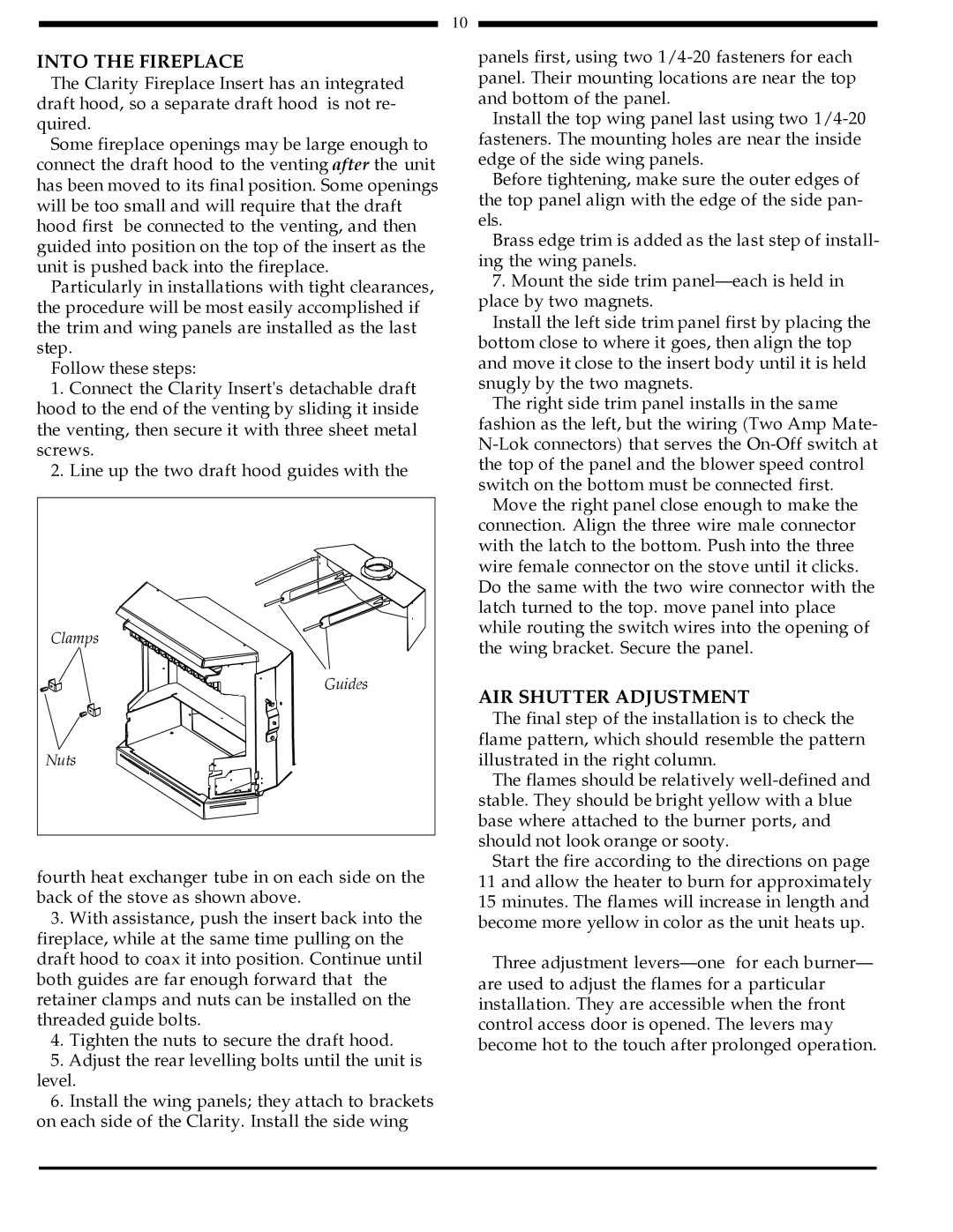 Harman Stove Company 828i manual Into the Fireplace, AIR Shutter Adjustment 