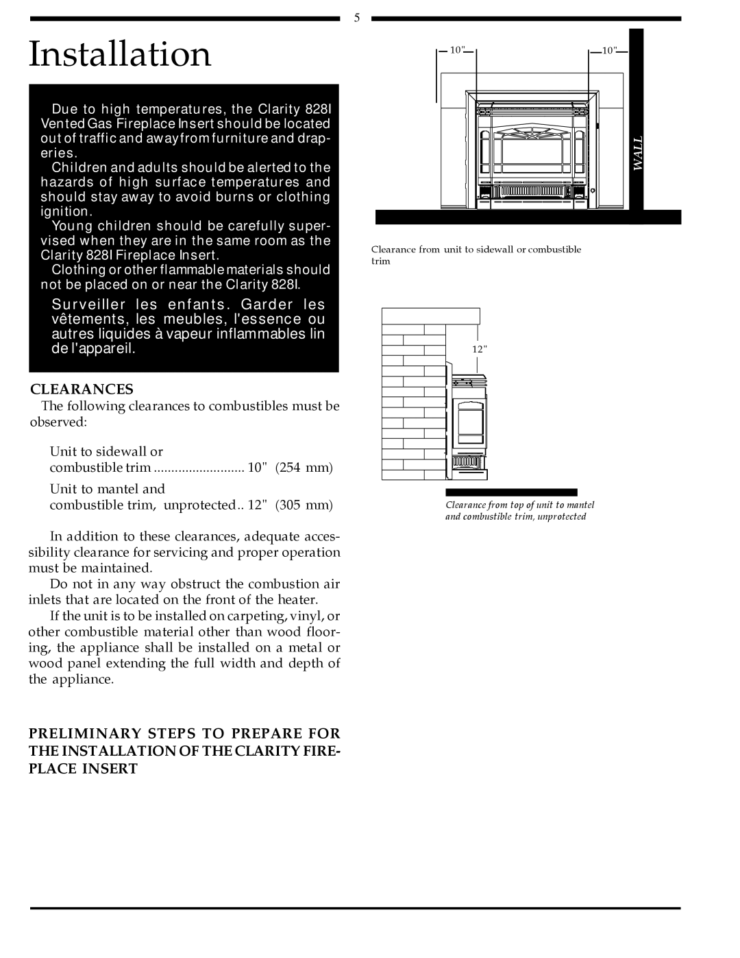 Harman Stove Company 828i manual Installation, Clearances 