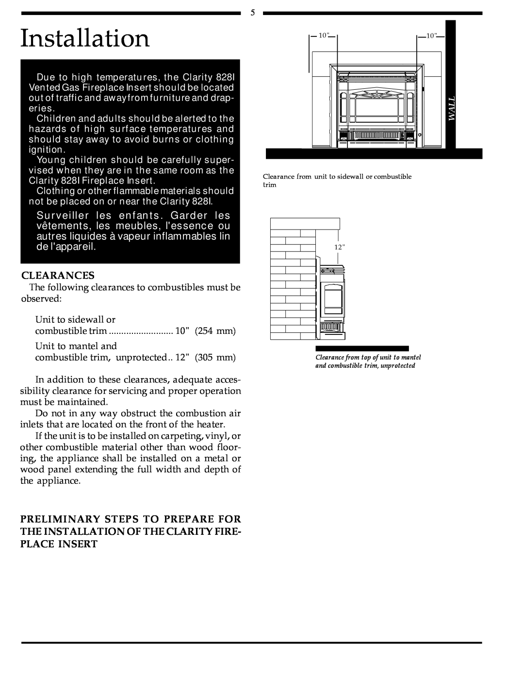 Harman Stove Company 828i manual Installation, Clearances 