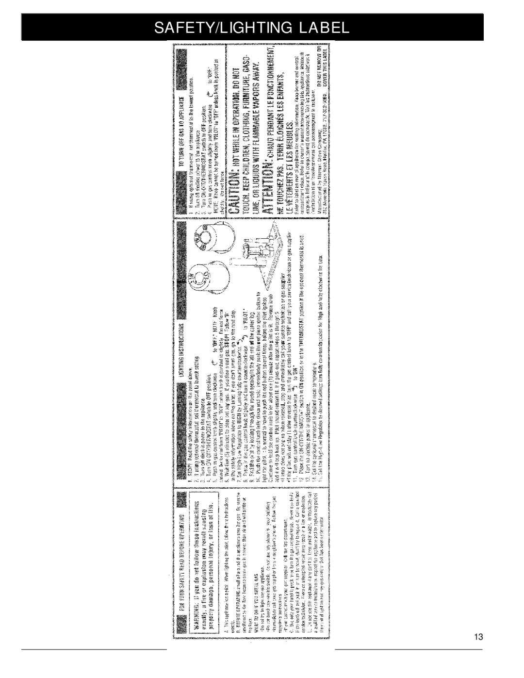 Harman Stove Company 929 DV manual SAFETY/LIGHTING Label 