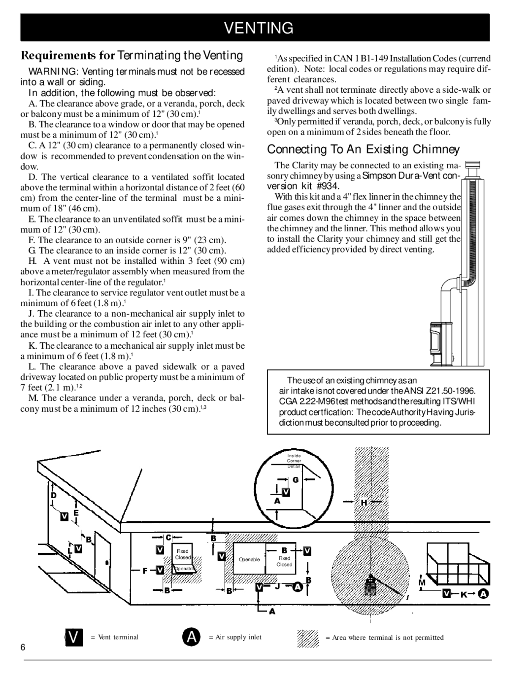 Harman Stove Company 929 DV Connecting To An Existing Chimney, Addition, the following must be observed, Version kit #934 